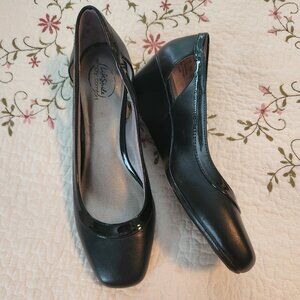 WOMAN'S LIFE STRIDE- SIMPLY COMFORT- SZ 11-BLACK WEDGE-OPEN HEEL WINDOW #1775